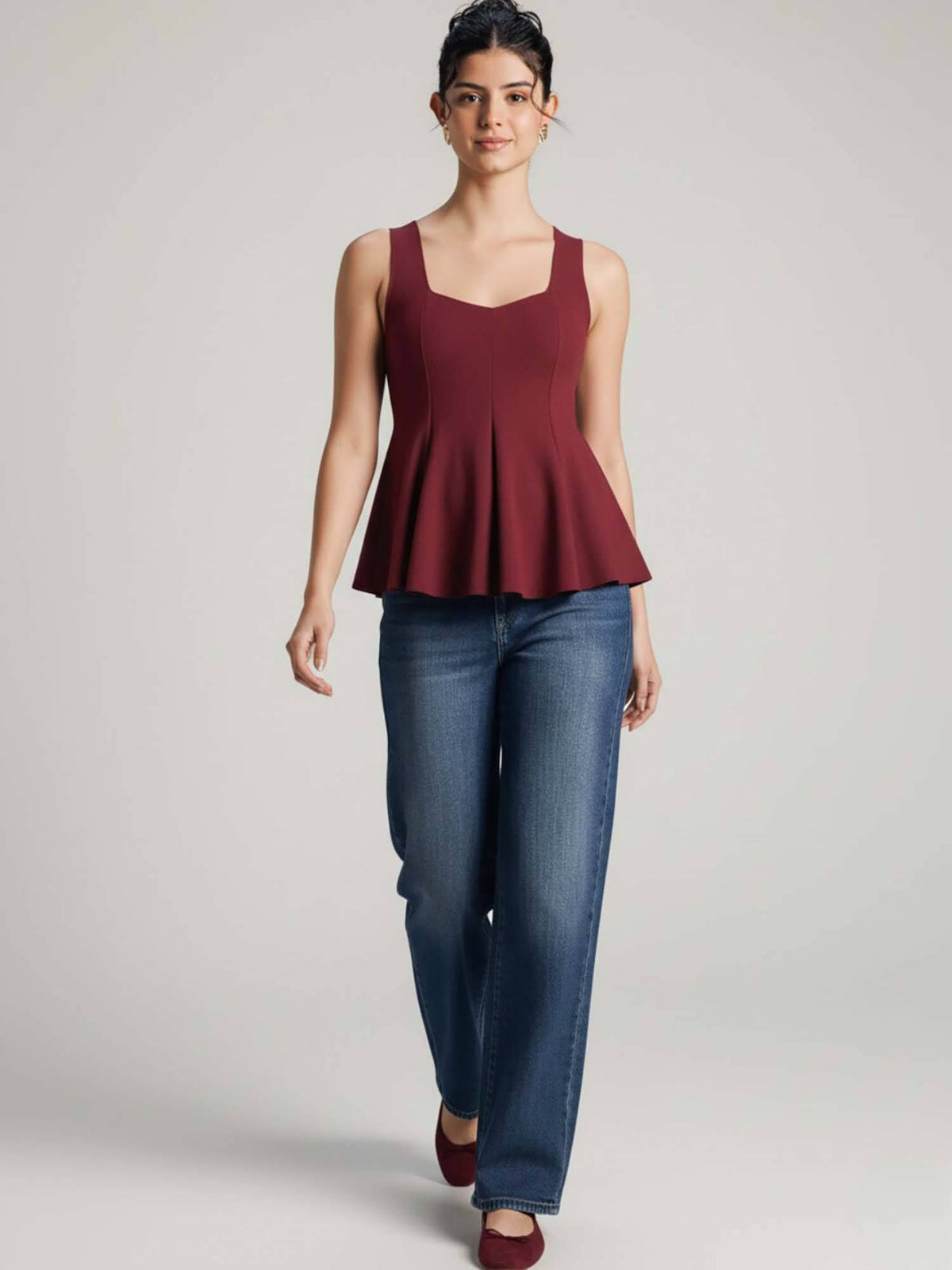 Stretchable Sweetheart Neck Peplum Top | pt51 - view 6
