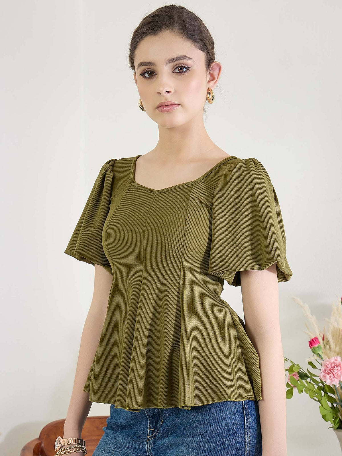 Navy Blue Stretchable Sweetheart Neck Peplum Top | pt51 - view 19
