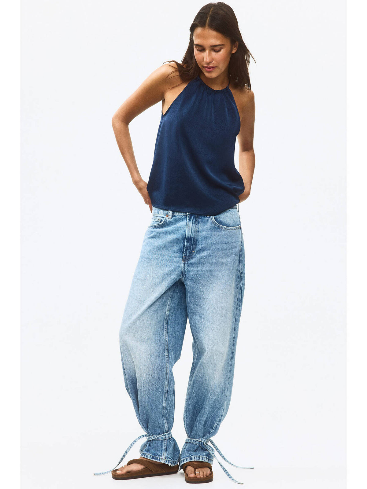 Women Blue Crinkled Satin Top | HT67 - view 1