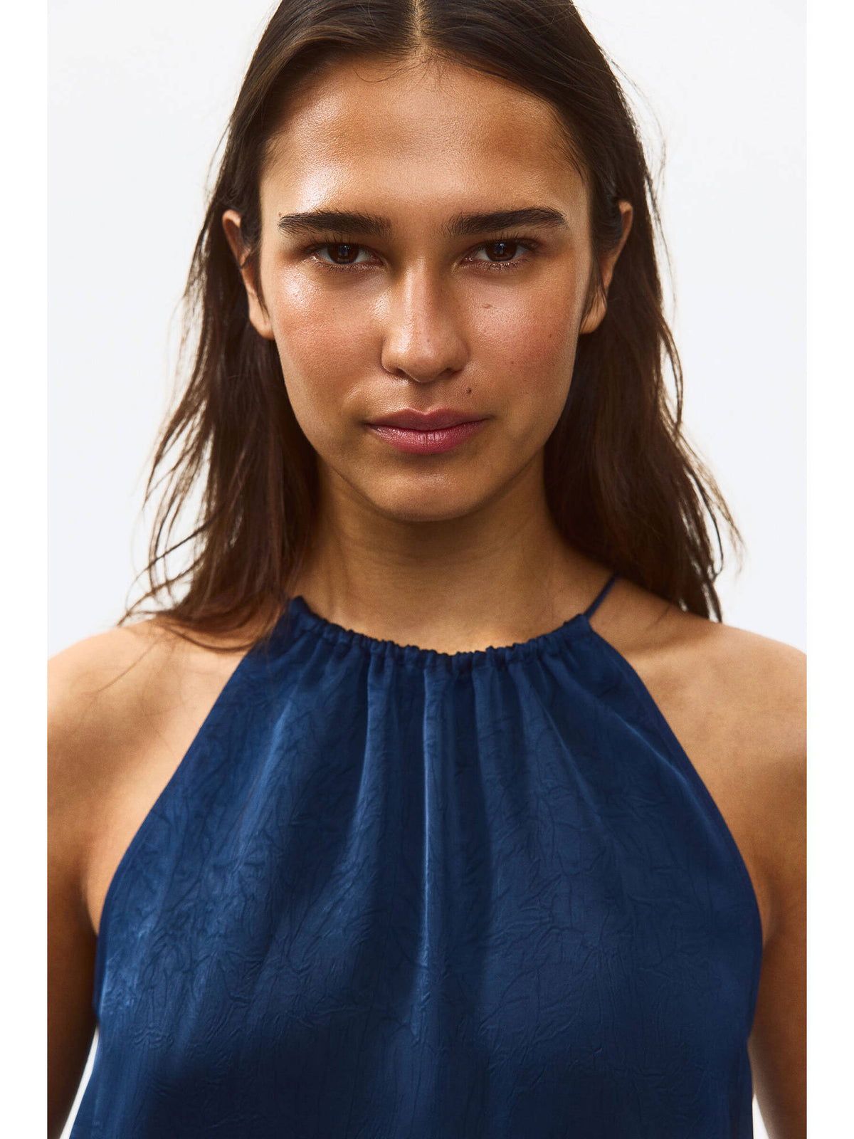 Women Blue Crinkled Satin Top | HT67 - view 3