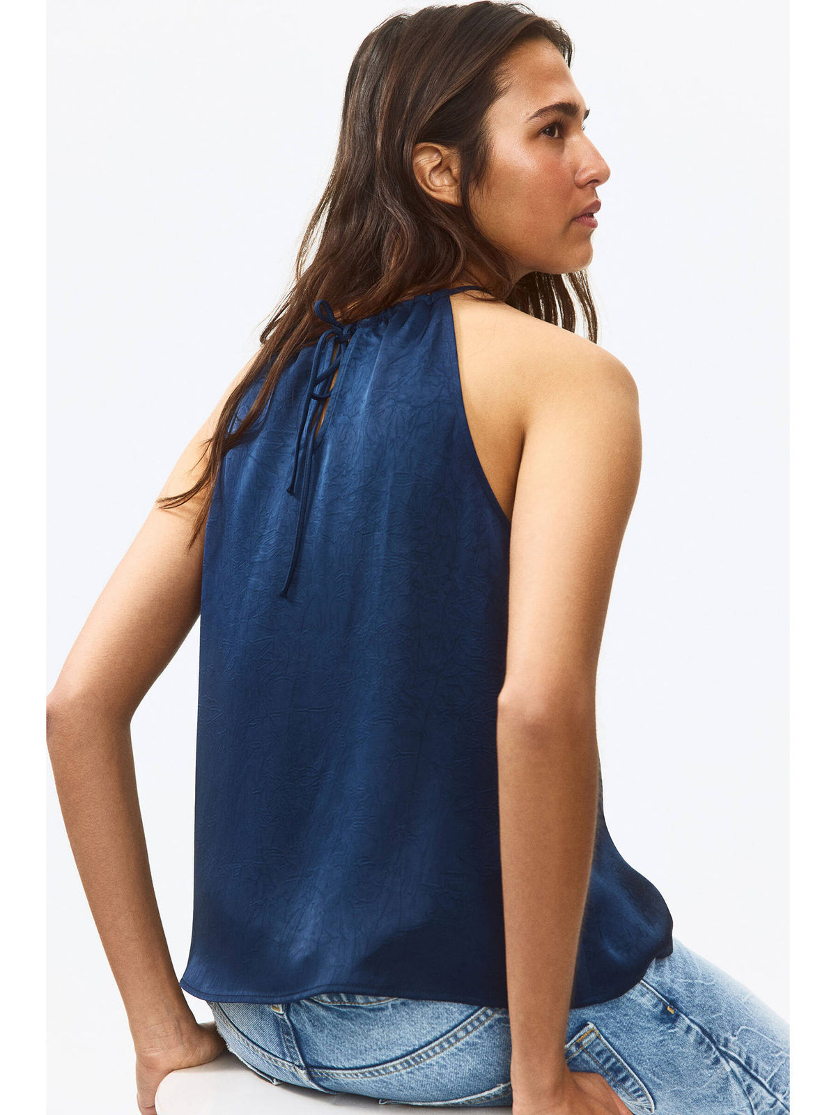 Women Blue Crinkled Satin Top | HT67 - view 4