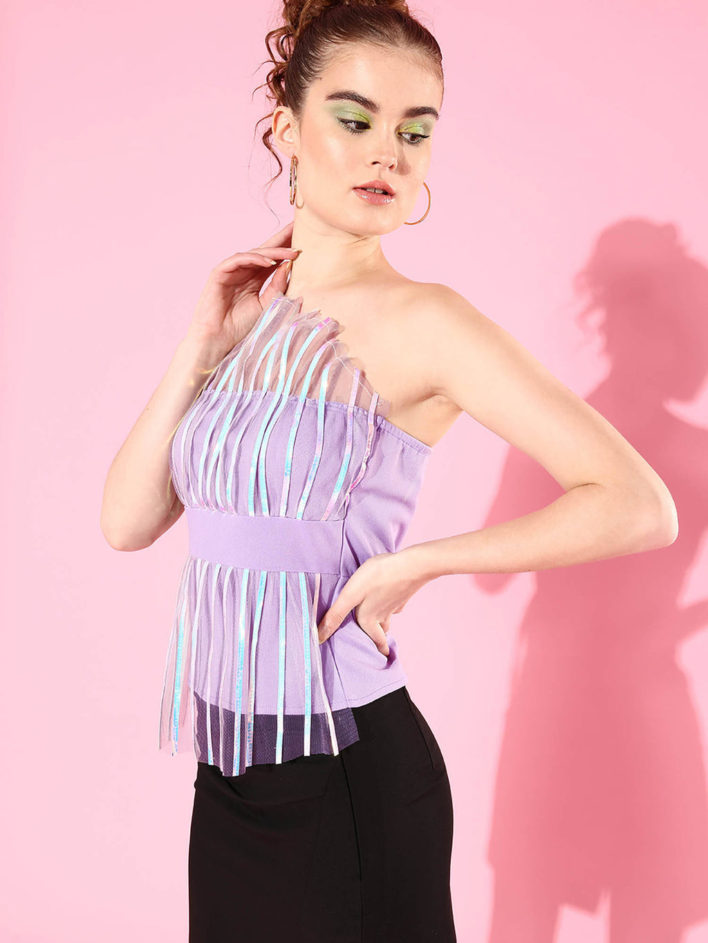 Women Lavender Striped Party Regular Top | TT90 - view 2