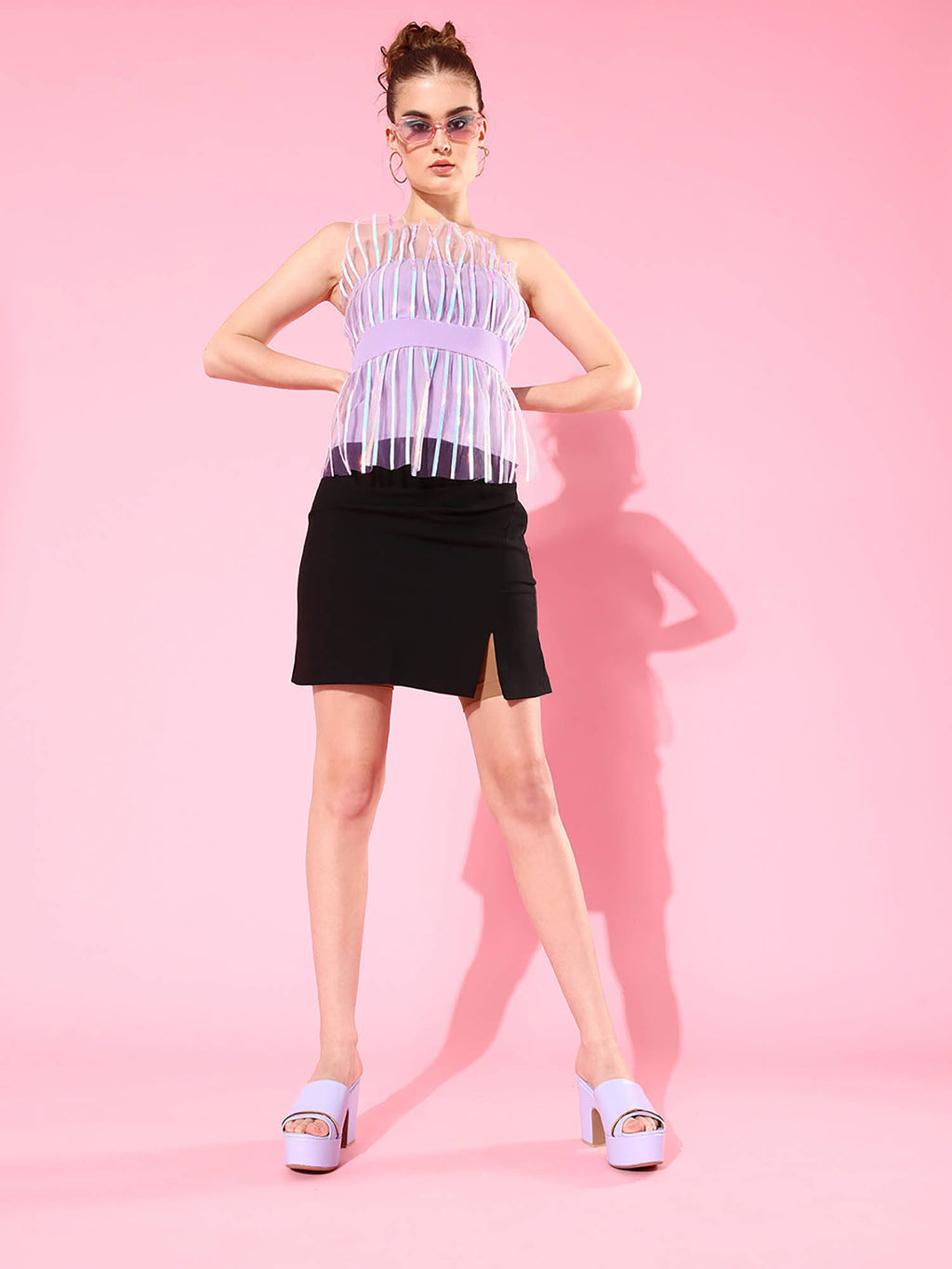 Women Lavender Striped Party Regular Top | TT90 - view 4