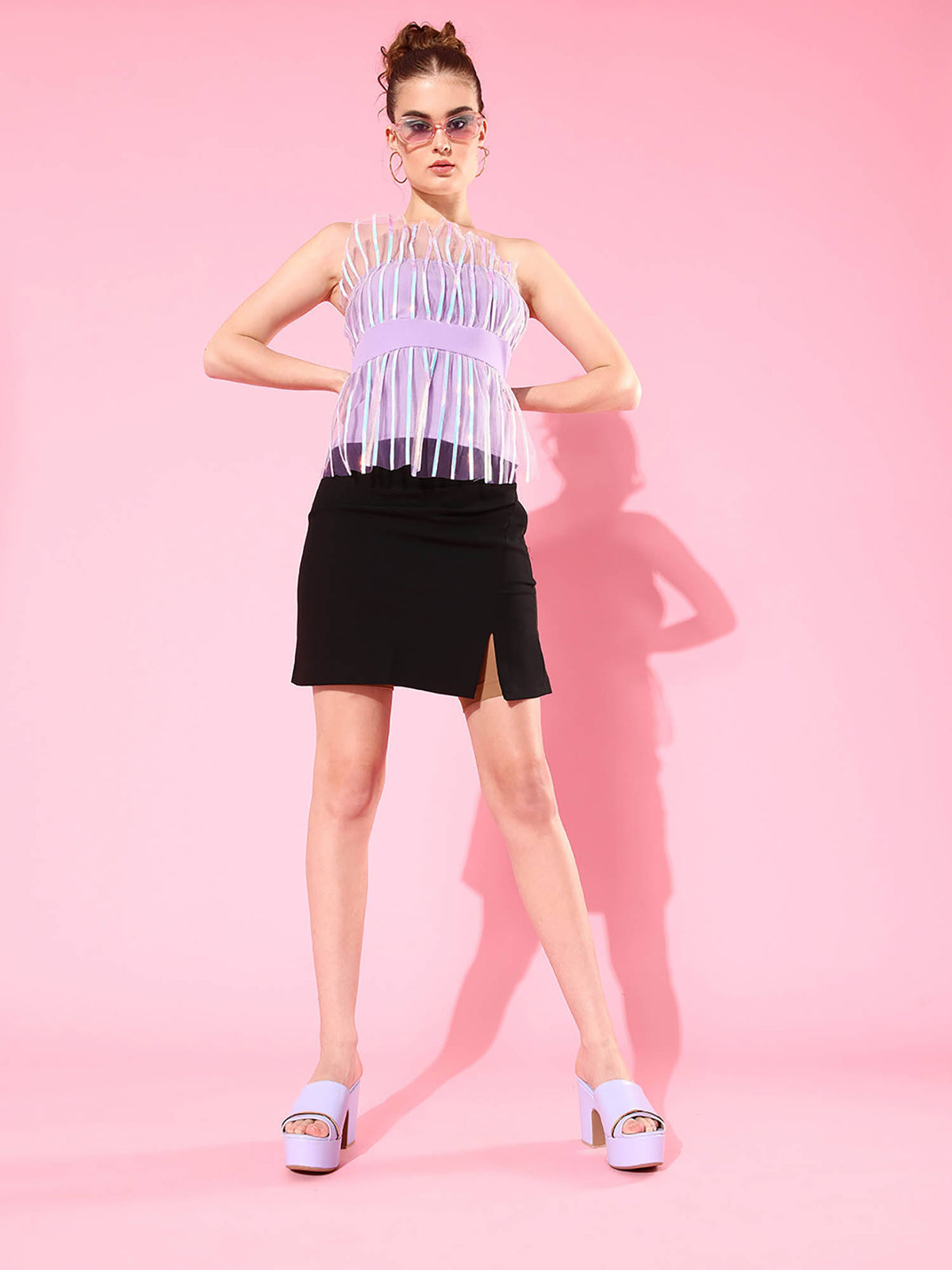 Women Lavender Striped Party Regular Top | TT90 - view 4