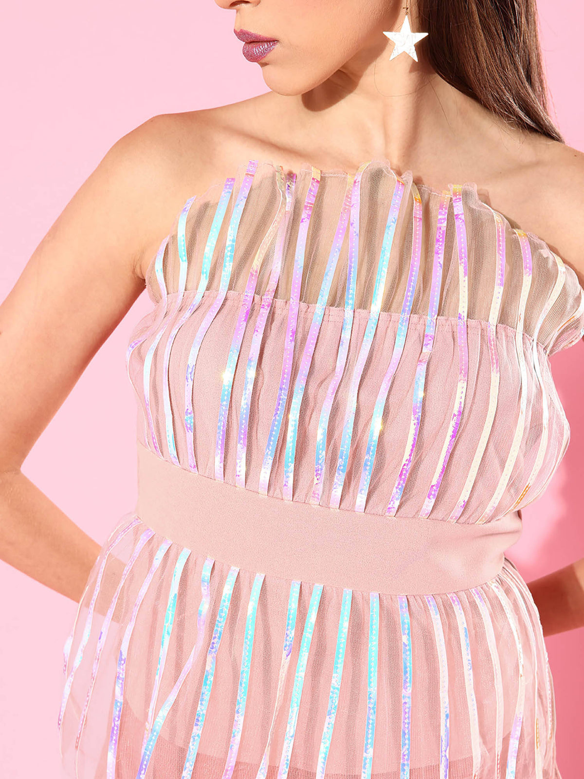 Women Peach Striped Party Regular Top | TT90 - view 5