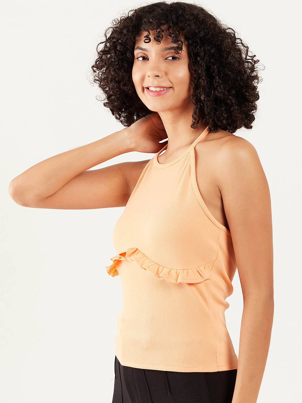 Women Apricot Peach Halter Neck Solid Casual Top | HT67 - view 2