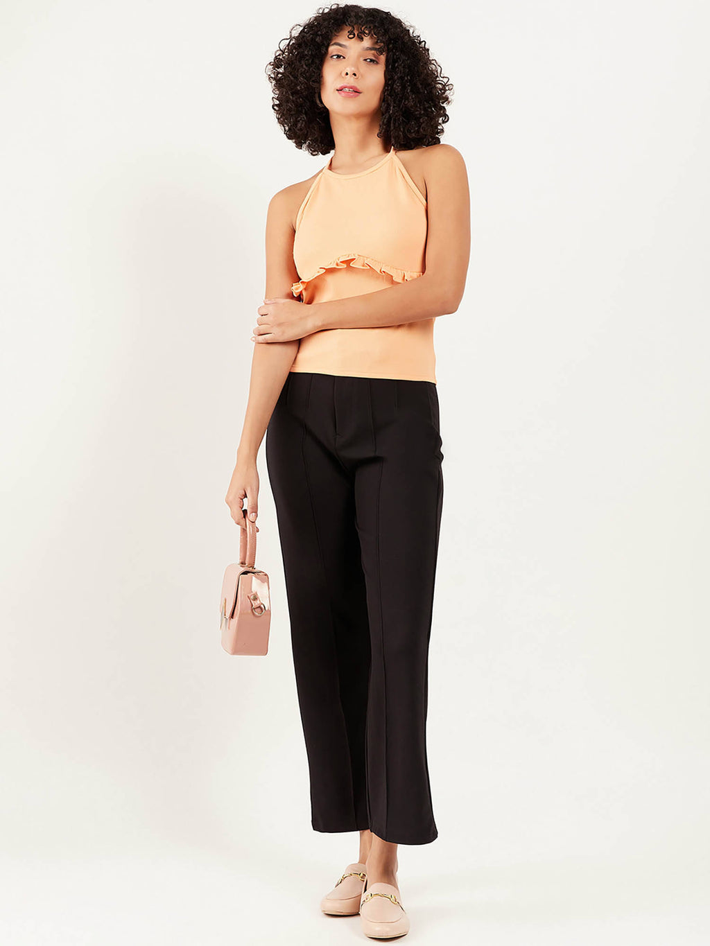 Women Apricot Peach Halter Neck Solid Casual Top | HT67 - view 4
