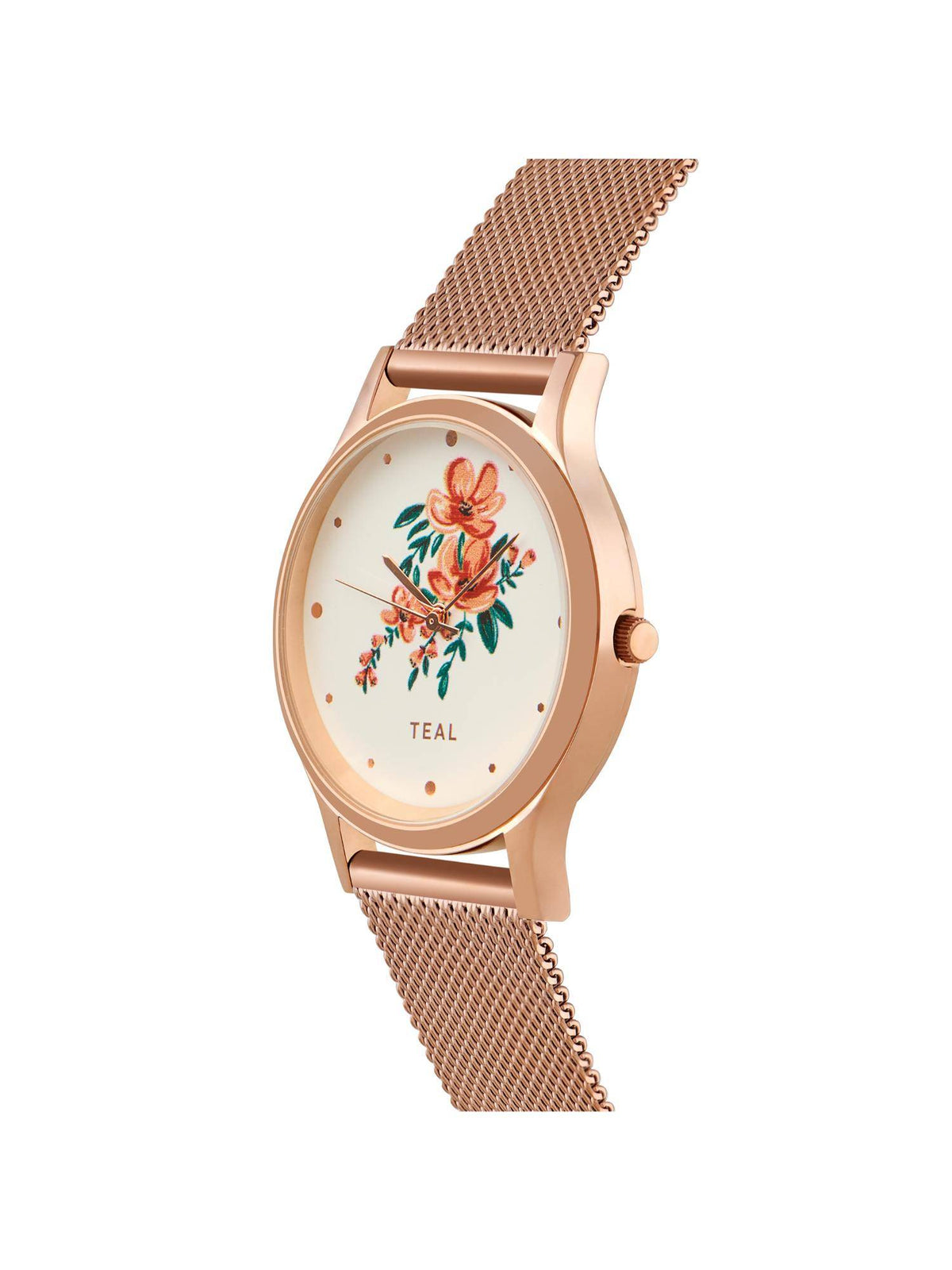 Jungle Flowers Watch Metal Mesh Strap Dial White | W92 - view 3