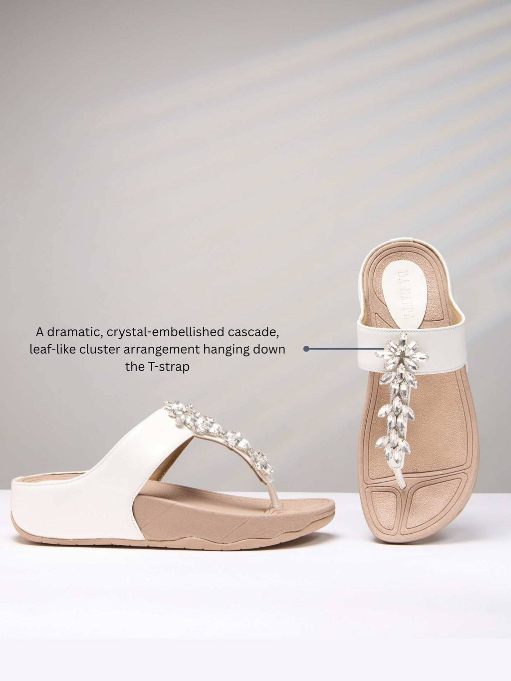 White Crystal Bloom T-Strap Flats | F61 - view 1
