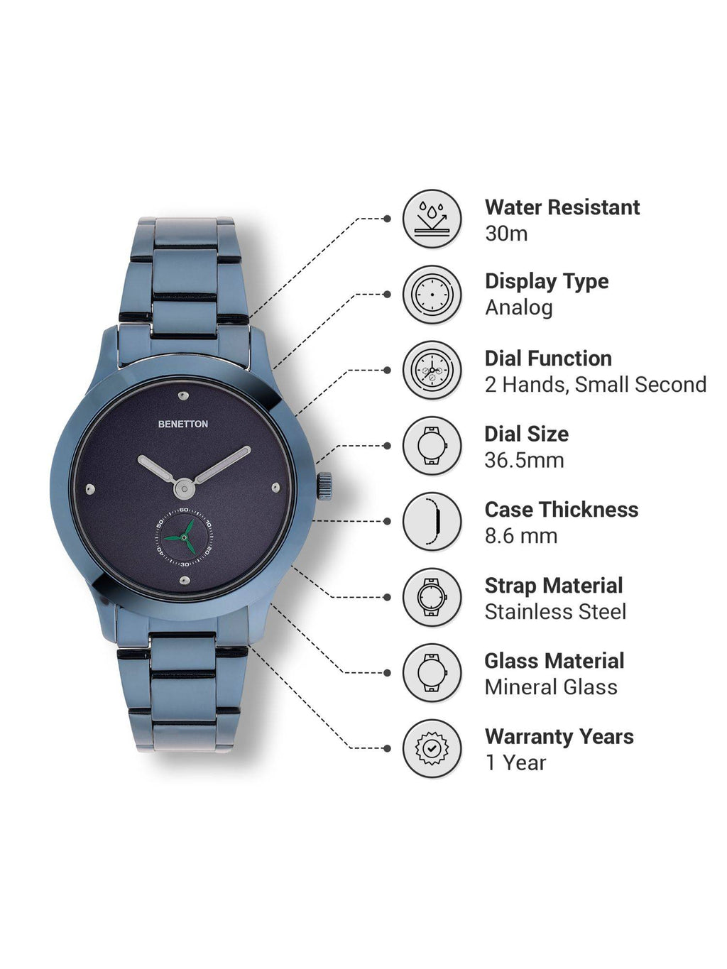 Women Iconic Blue Round Dial Analog Watch - UWUCL0800 | W92 - view 5