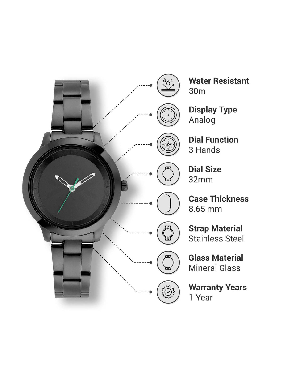 Women Iconic Black Round Dial Analog Watch - UWUCL0903 | W92 - view 5