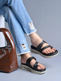 Women Black Comfort Orthopaedic Toe-Loop Sandals | SD89 - view 1