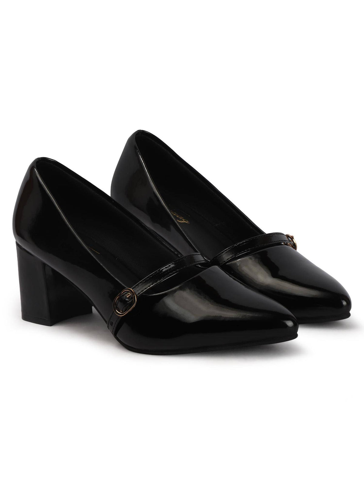 Black Synthetic Pointed Toe Tpr Pair Of Pumps | H78 - view 2