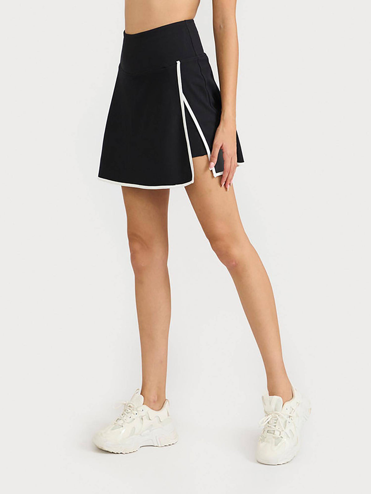 Women's Black Stretchable Skorts with 2 Side Pockets Inbuilt Shorts - view 2