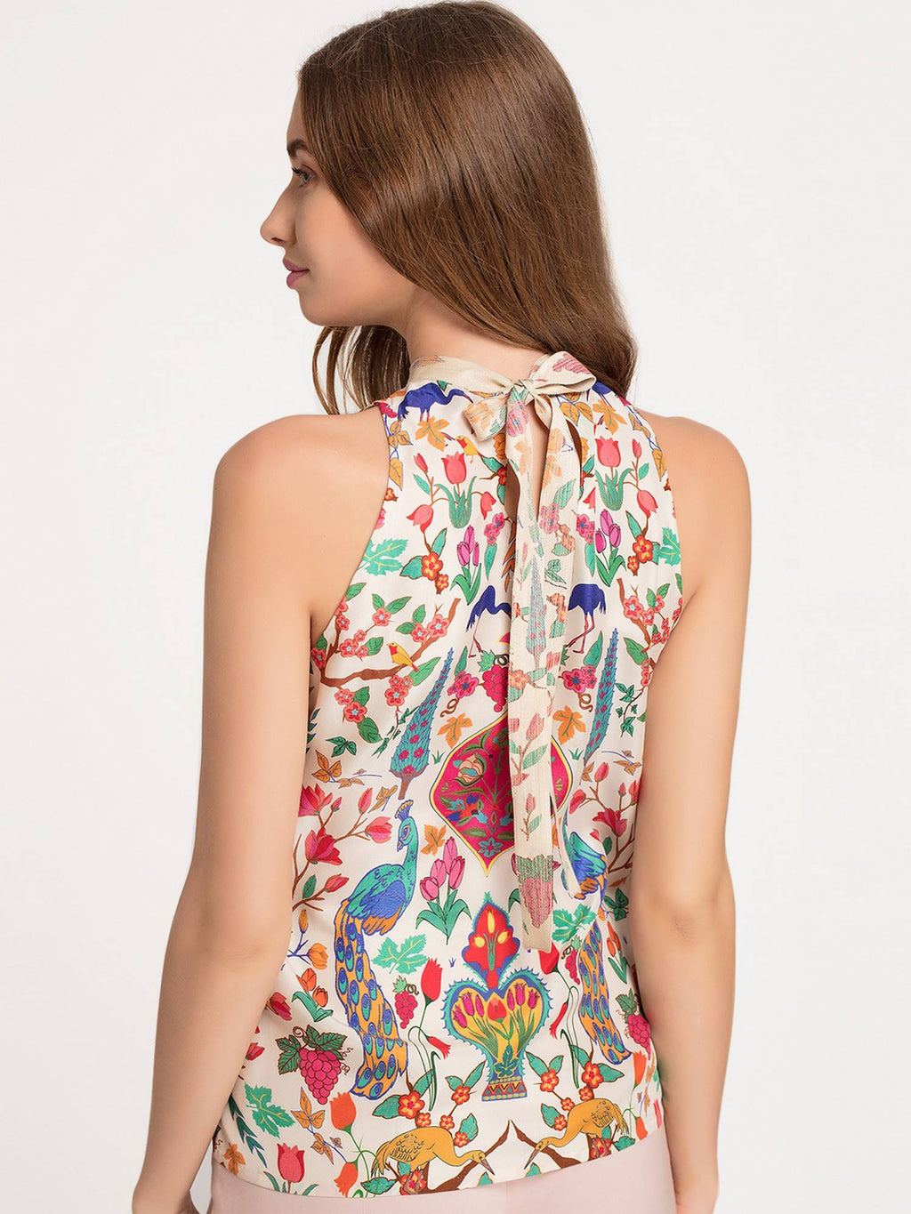 Cream Peacock Halter Top | HT67 - view 2