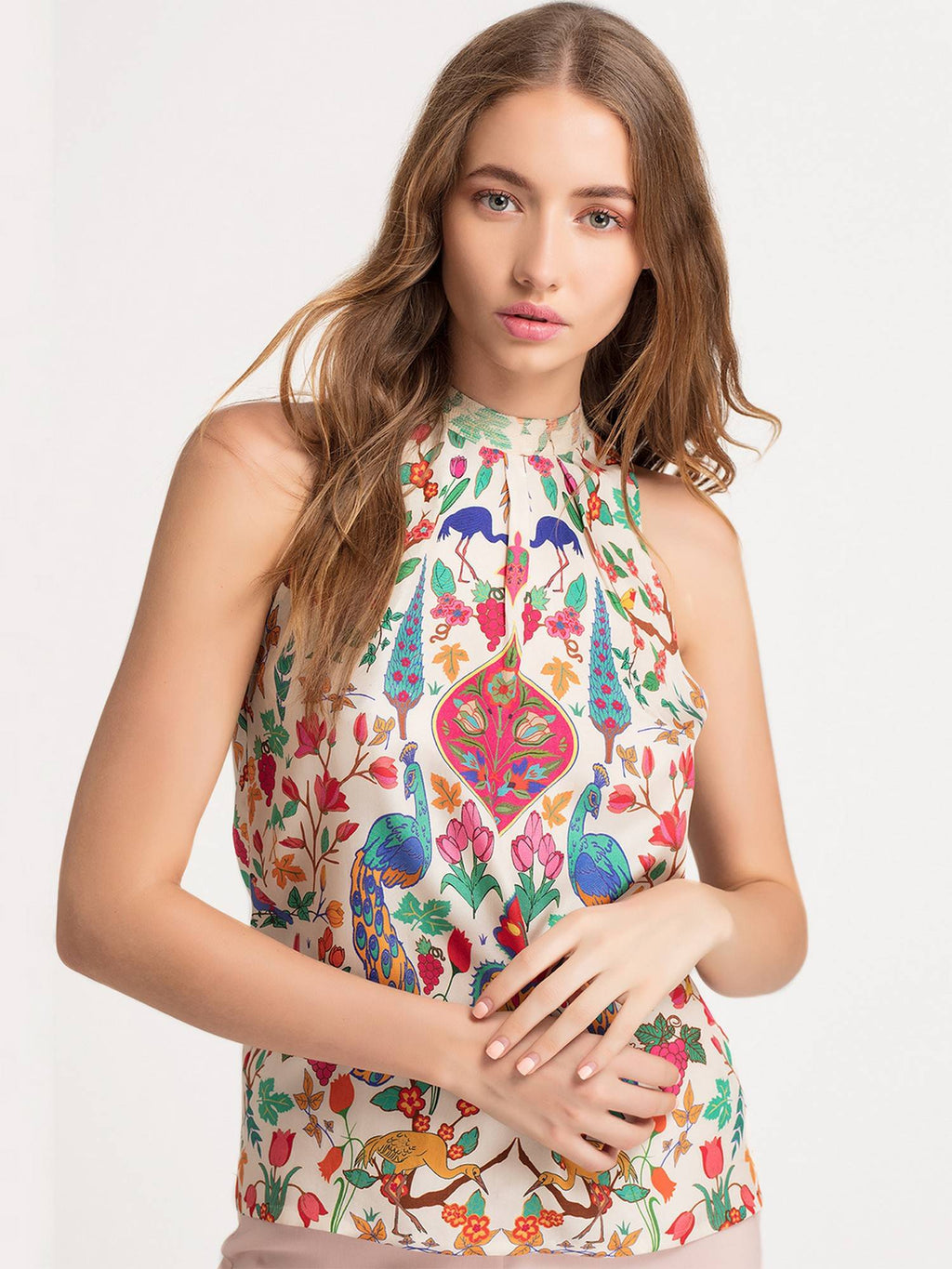Cream Peacock Halter Top | HT67 - view 3