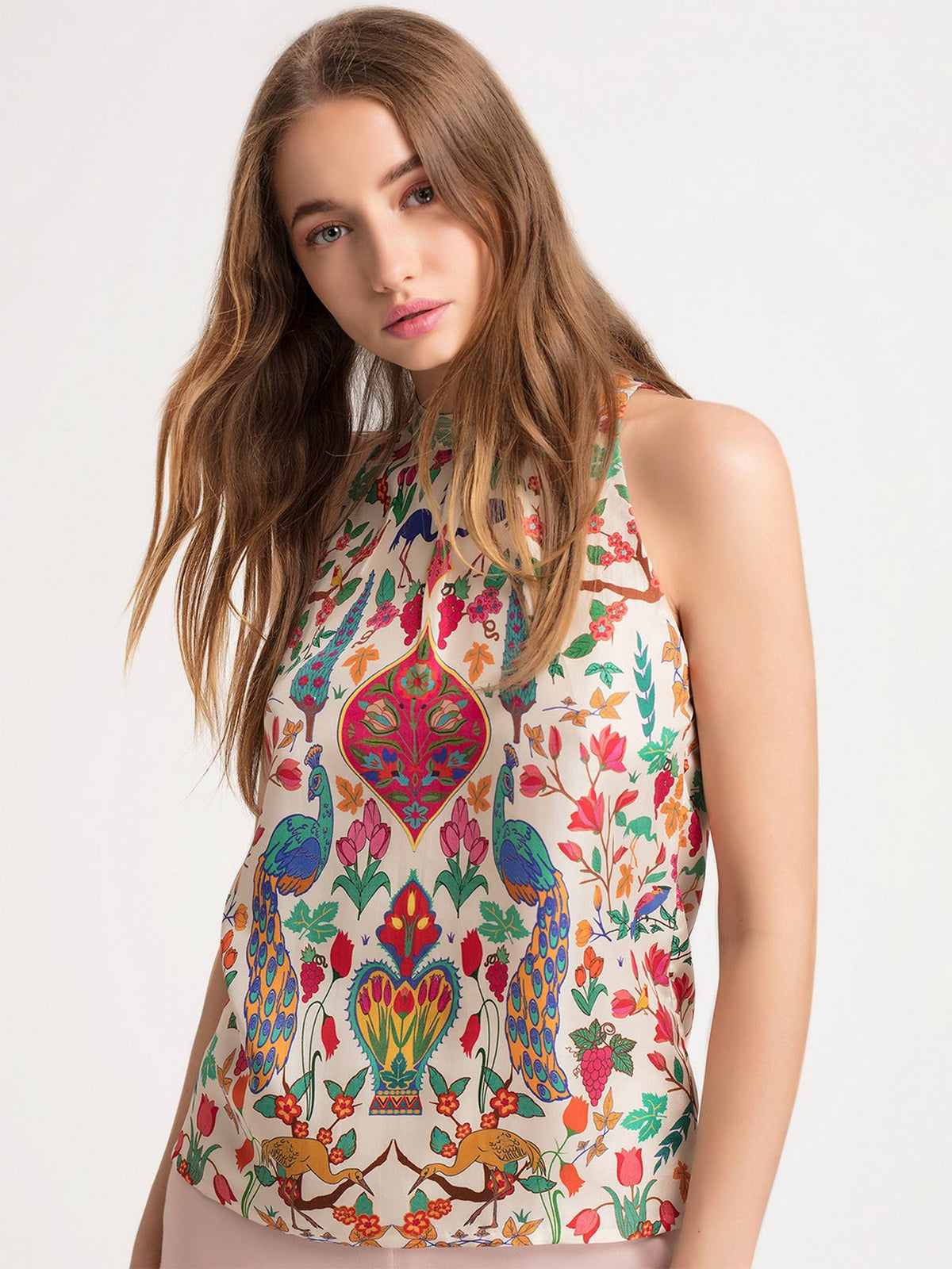 Cream Peacock Halter Top | HT67 - view 4