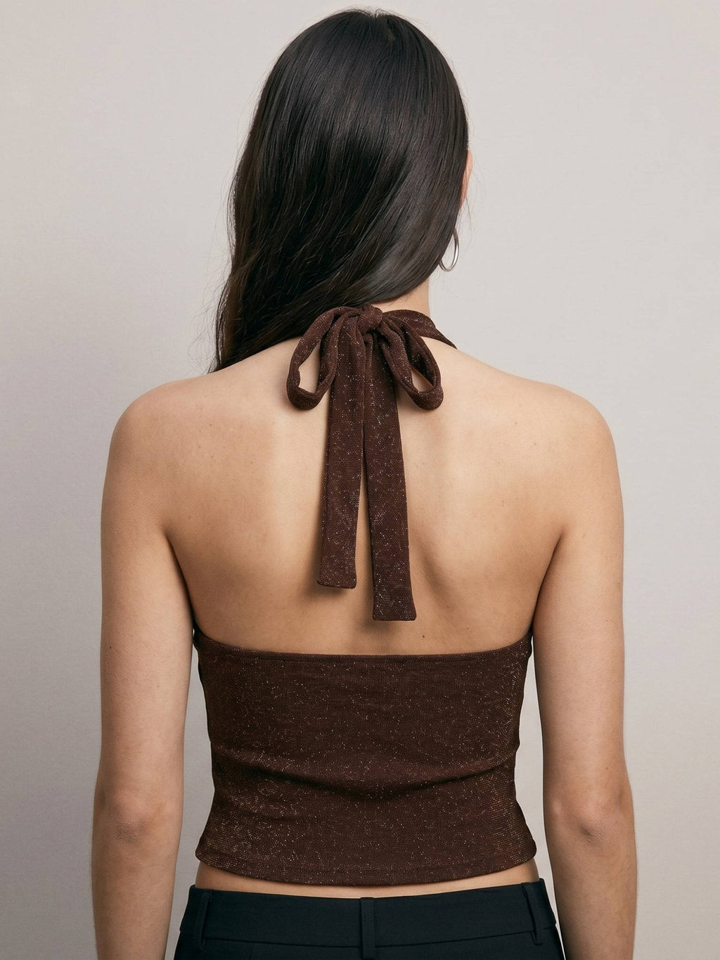 Brown Polyester Sleeveless Halter Neck Self Design Crop Top | CT61 - view 5