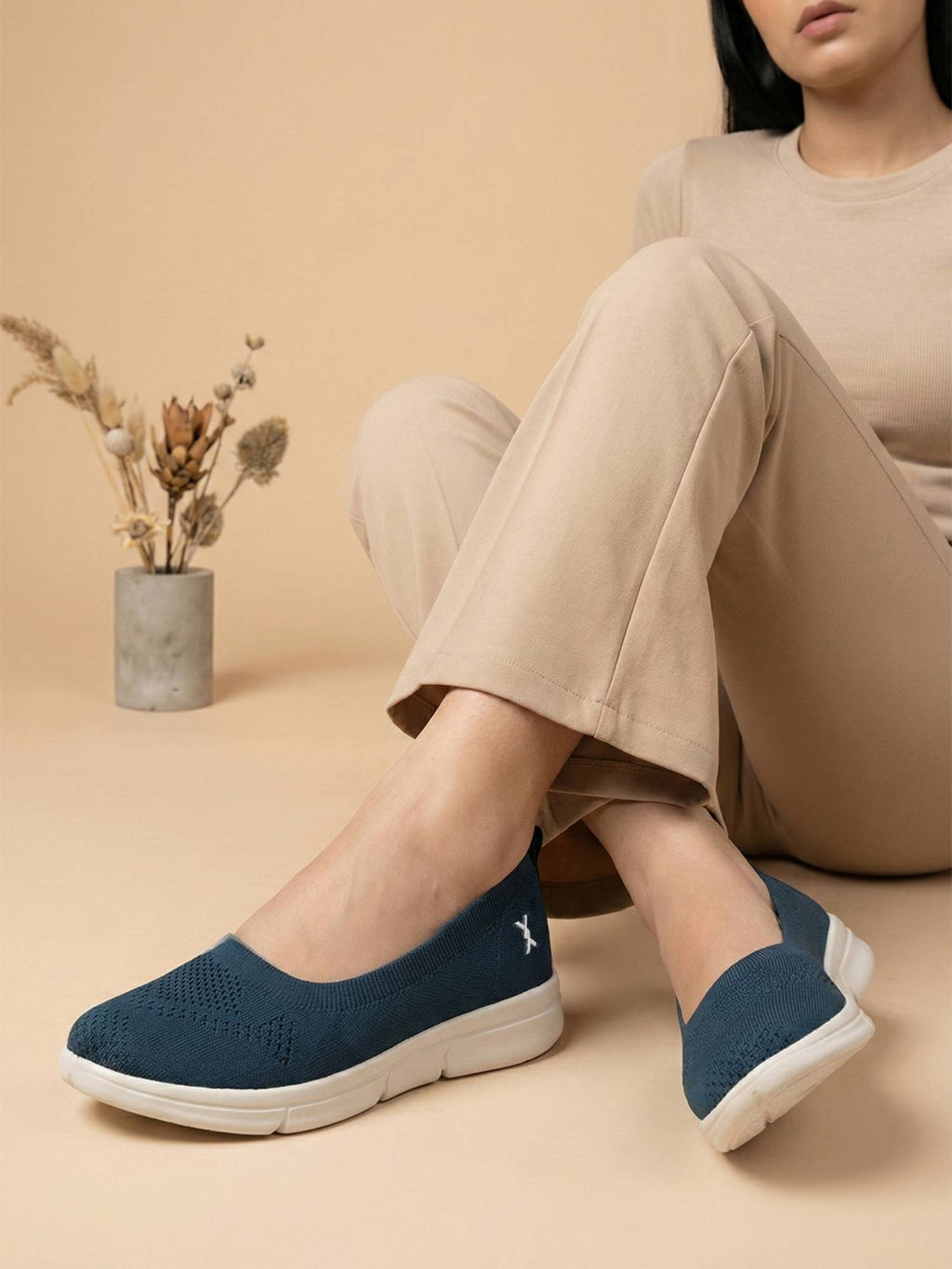 Navy Blue Flyknit Round Toe Ballerina | F61 - view 1