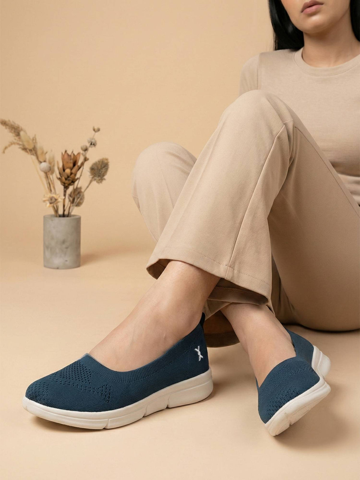 Navy Blue Flyknit Round Toe Ballerina | F61 - view 1