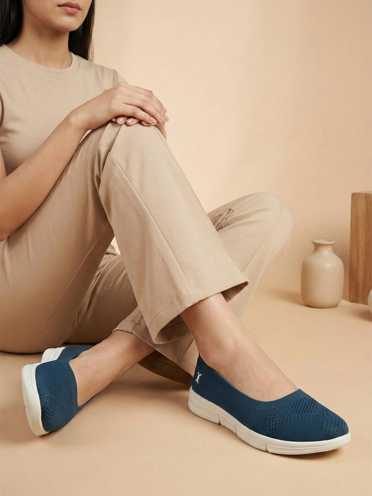 Navy Blue Flyknit Round Toe Ballerina | F61 - view 2