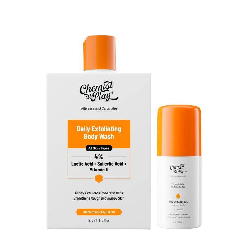Lactic Acid Exfoliating Body Wash (236)& AHA Underarm Roll OnShower gel & Deo Combo | B20 - view 2