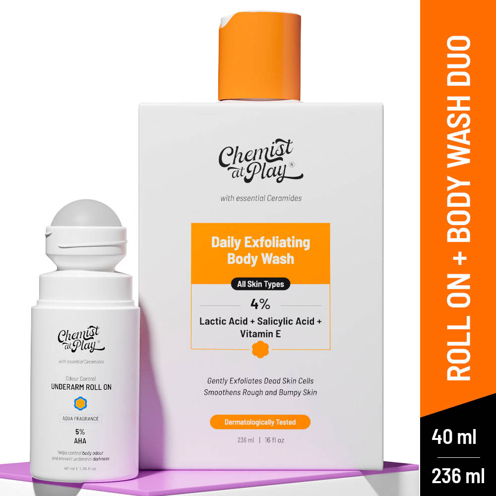 Lactic Acid Exfoliating Body Wash (236)& AHA Underarm Roll OnShower gel & Deo Combo | B20 - view 1