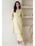 Yellow Embroidered Chanderi Straight Kurta | KDG - view 1