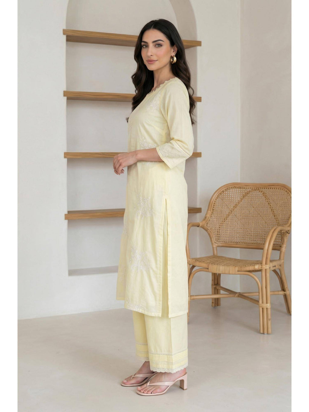 Yellow Embroidered Chanderi Straight Kurta | KDG - view 4