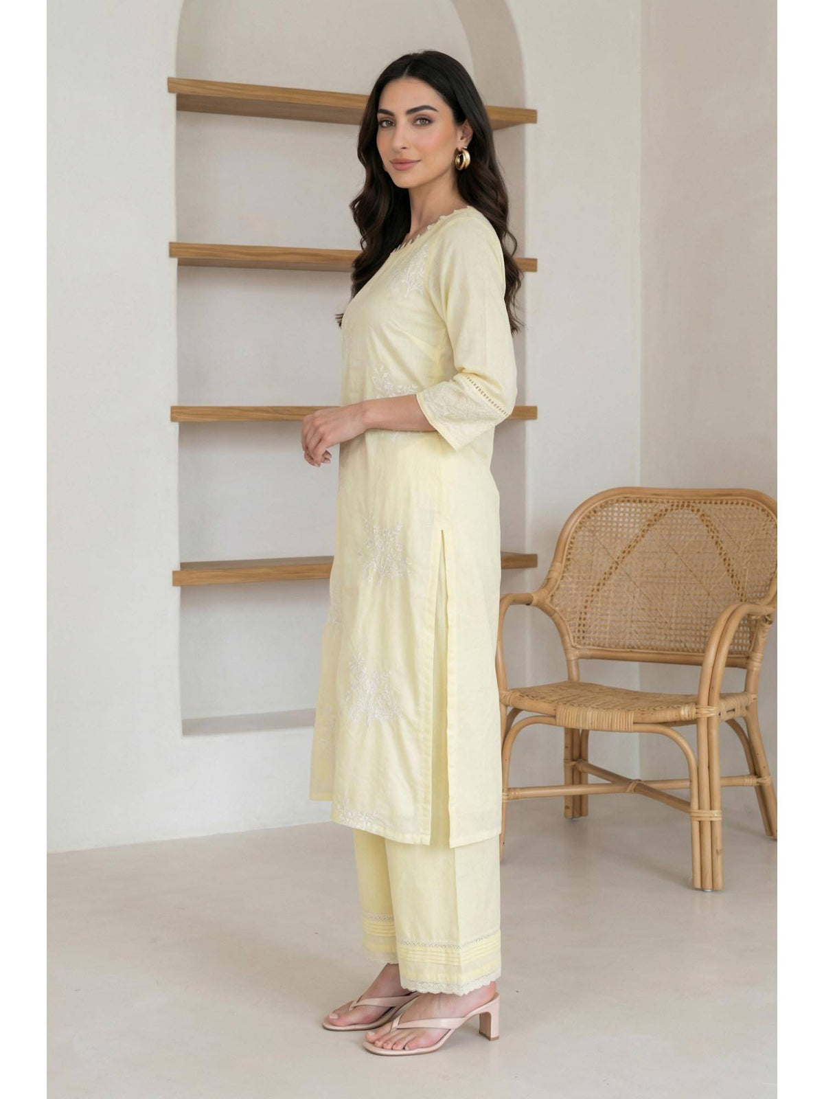 Yellow Embroidered Chanderi Straight Kurta | KDG - view 4