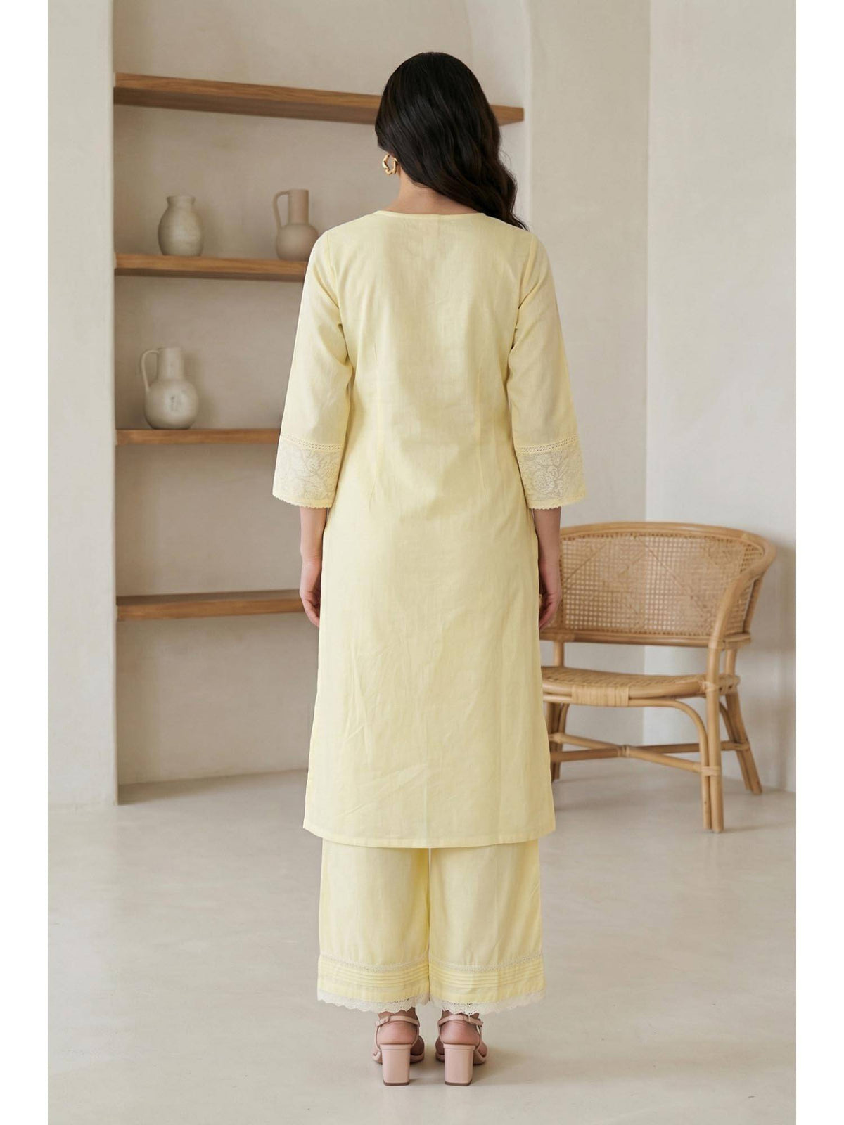 Yellow Embroidered Chanderi Straight Kurta | KDG - view 5