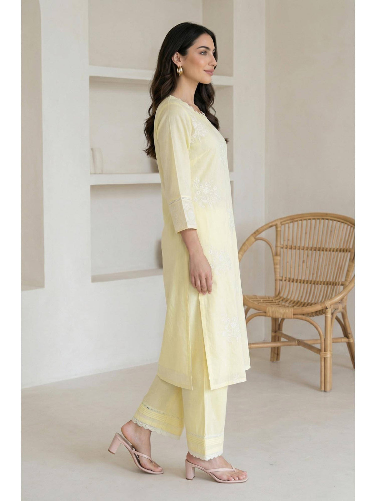 Yellow Embroidered Chanderi Straight Kurta | KDG - view 6
