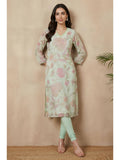 Sea Green Floral Printed Chiffon Straight Kurta | KDG - view 1