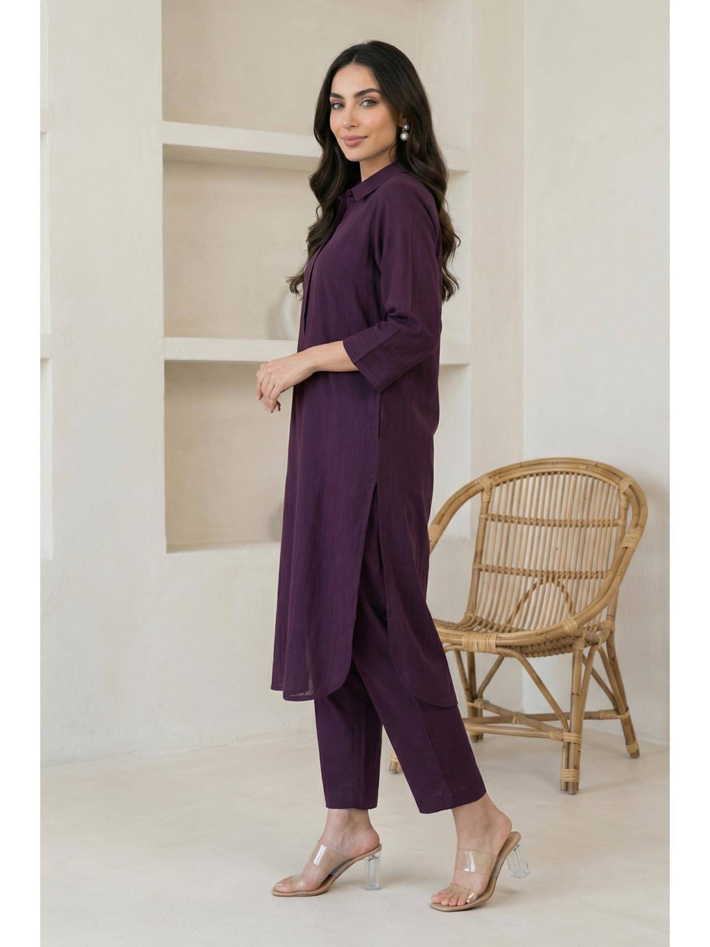 Burgundy Solid Pure Cotton Straight Kurta | KDG - view 4