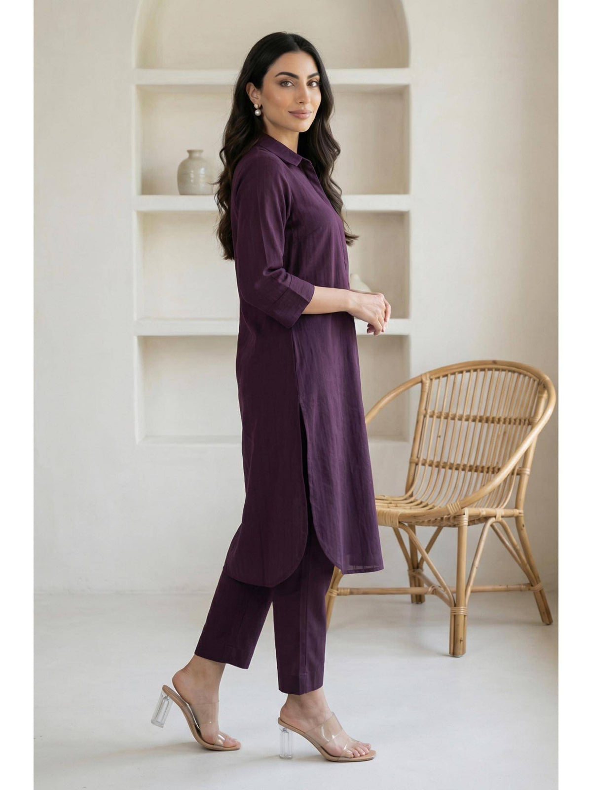 Burgundy Solid Pure Cotton Straight Kurta | KDG - view 6