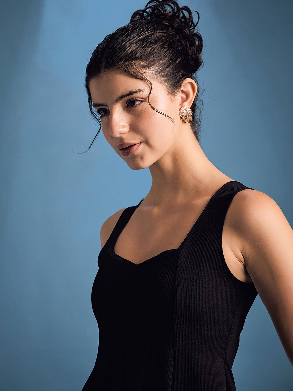 Black Stretchable Panelled Peplum Top | pt51 - view 6