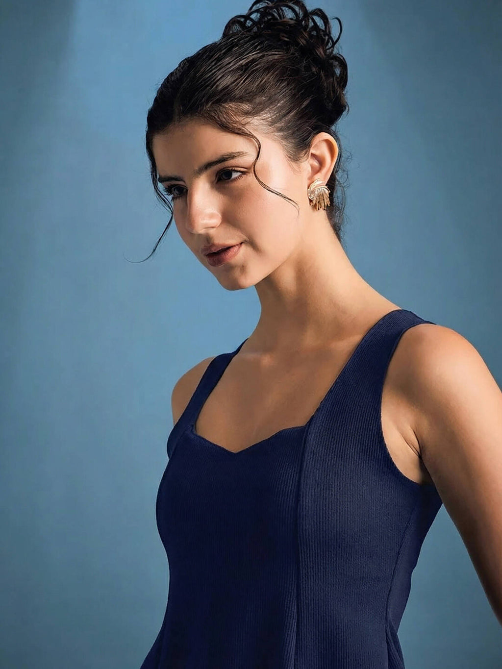 Navy Blue Stretchable Panelled Peplum Top | pt51 - view 4