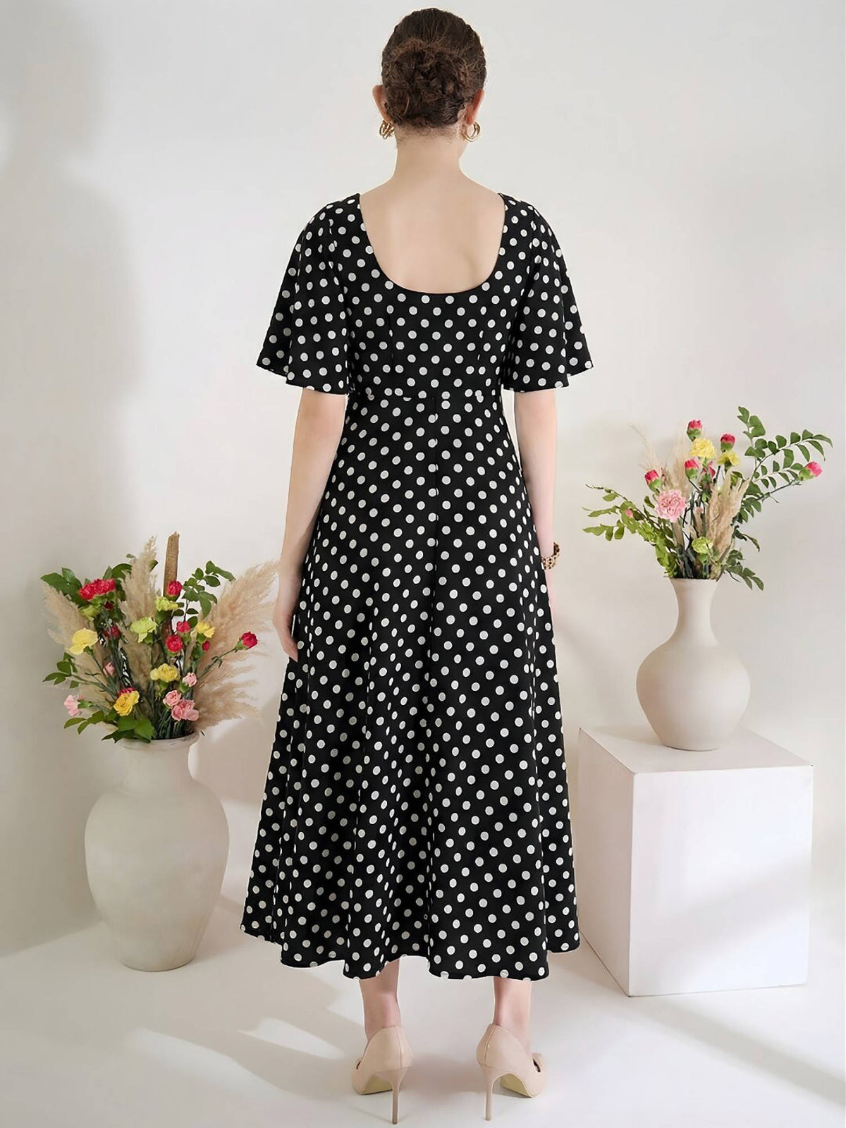 Black Polka Dots Regular Dress | D56 - view 5