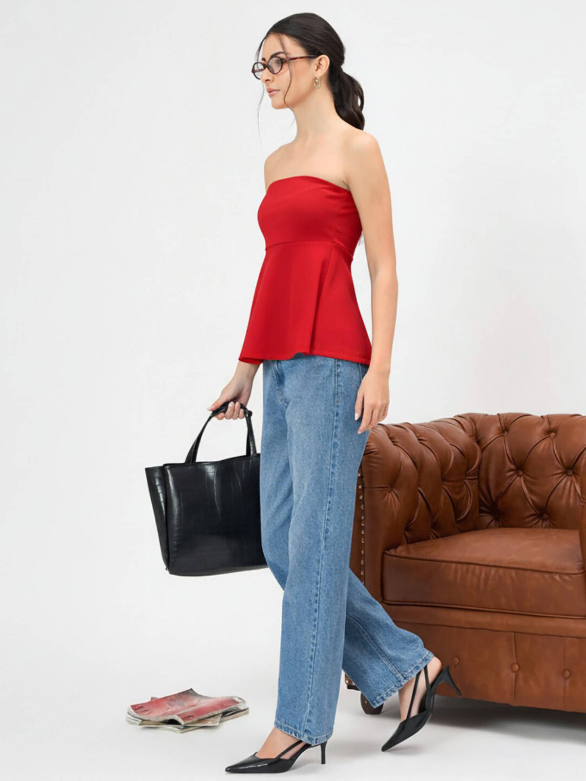 Stretchable Strapless Peplum Top | pt51 - view 3