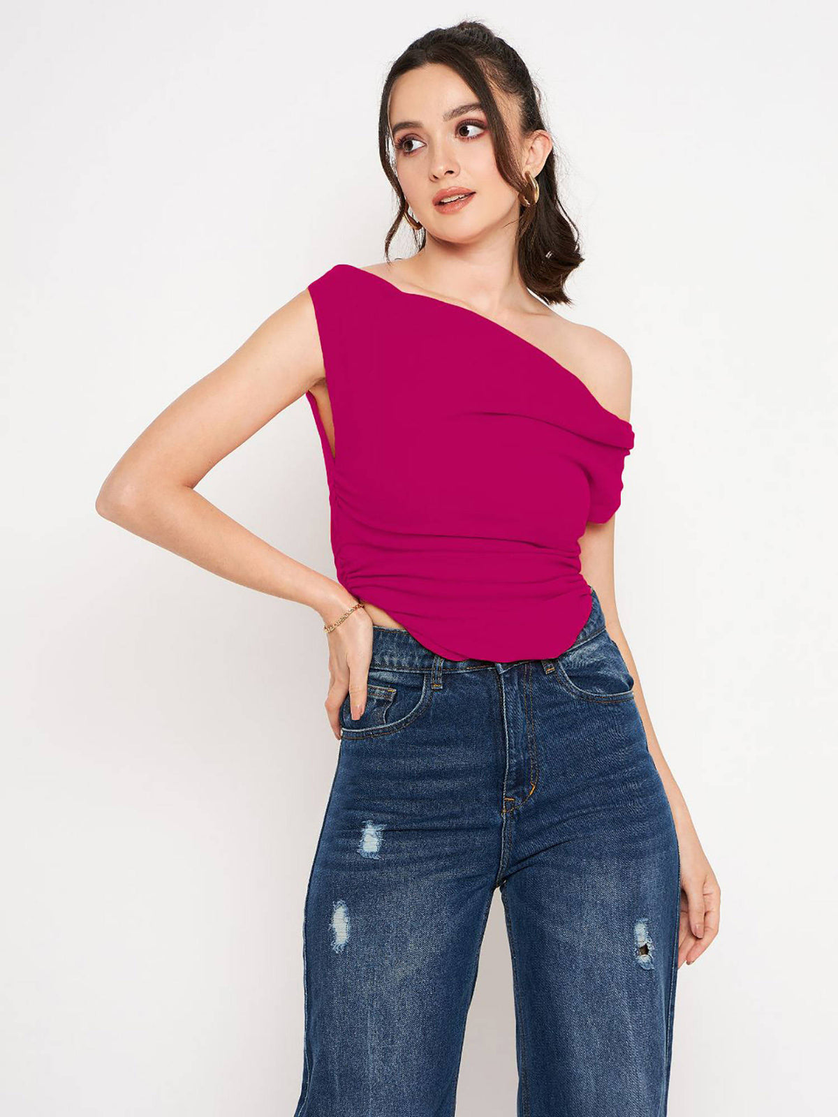 Stretchable Polyester V-neck Sleeveless Crop Top White | CT61 - view 16