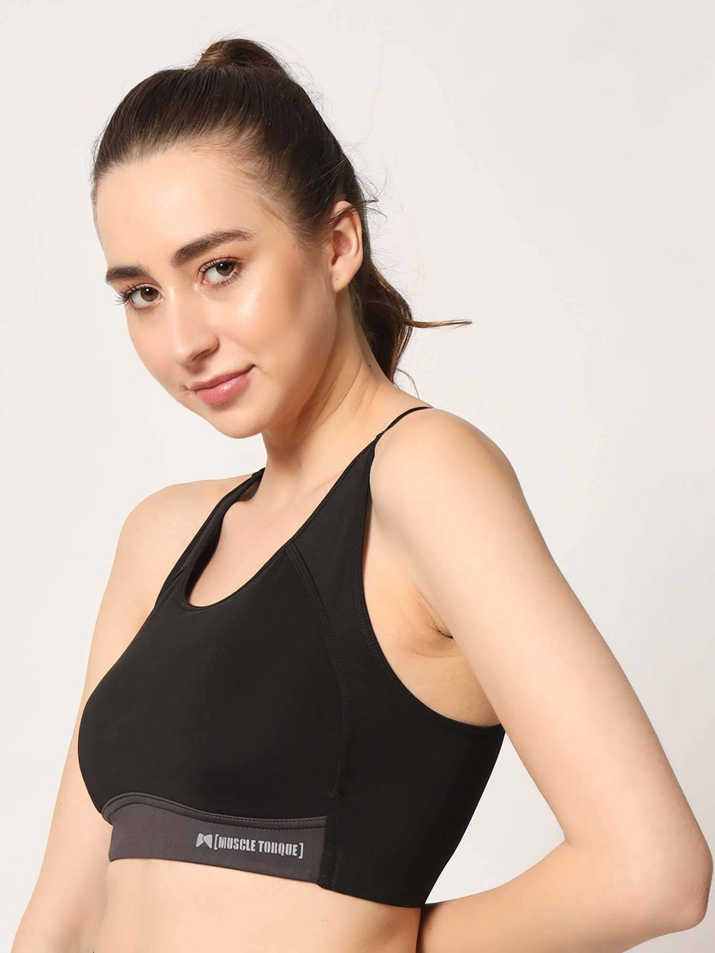 High Impact Cross Hook Solid Sports Bra-Black | sb09 - view 3