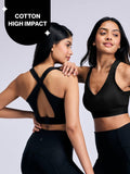 High Impact Cotton CrossFLX Bounce Control Sports Bra with fixed cups NYK912 Black | sb09 - view 1