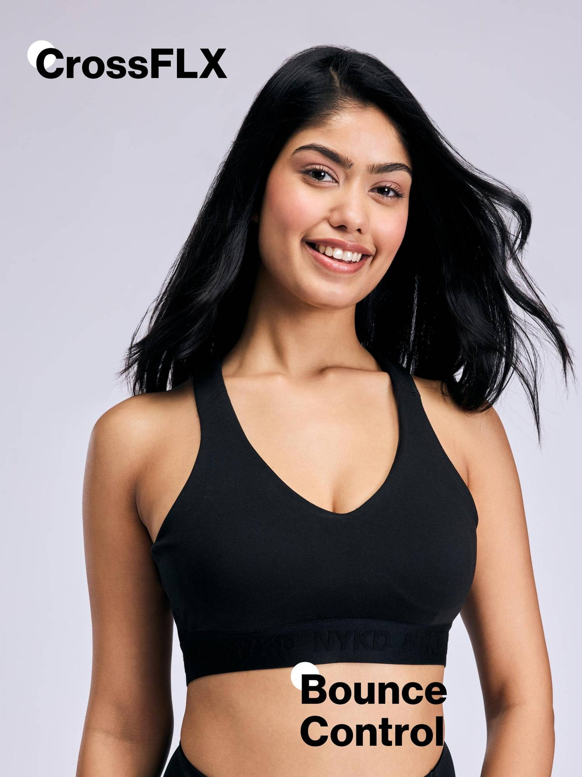 High Impact Cotton CrossFLX Bounce Control Sports Bra with fixed cups NYK912 Black | sb09 - view 2