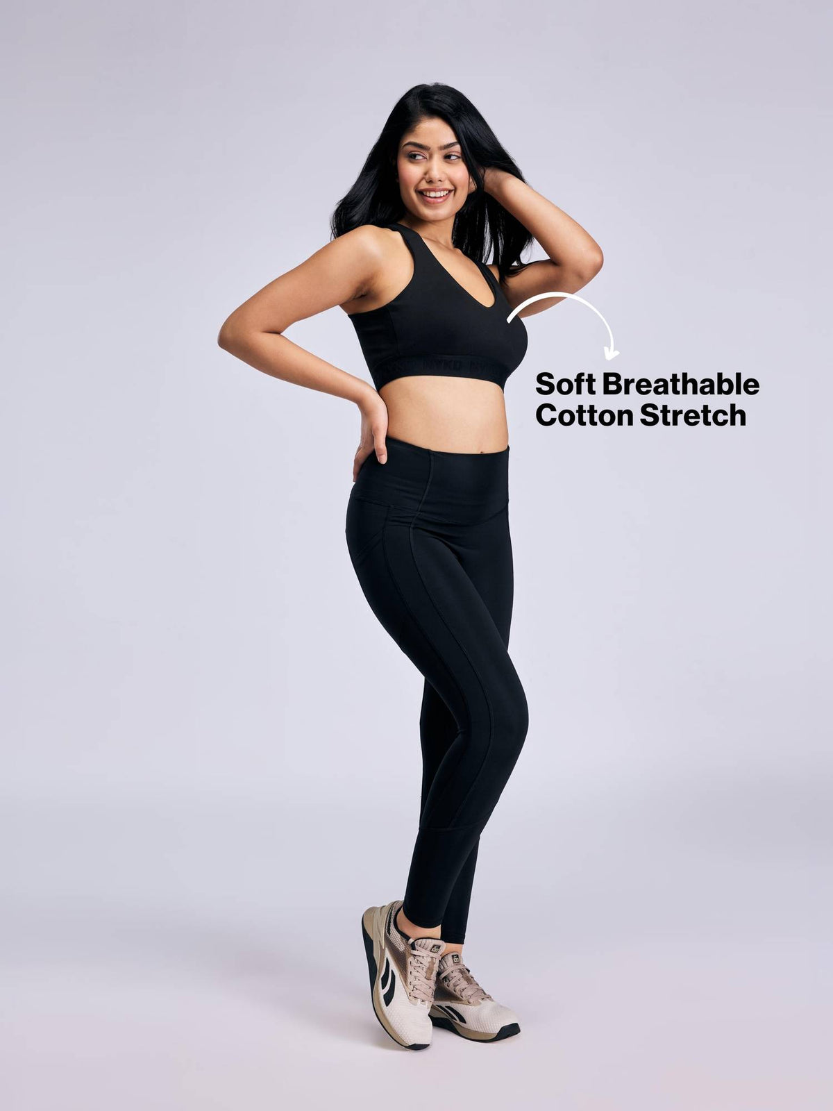 High Impact Cotton CrossFLX Bounce Control Sports Bra with fixed cups NYK912 Black | sb09 - view 5