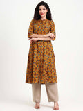 Mustard Mandarin Neck Three Fourth Sleeves Kurta | FY93 - view 1