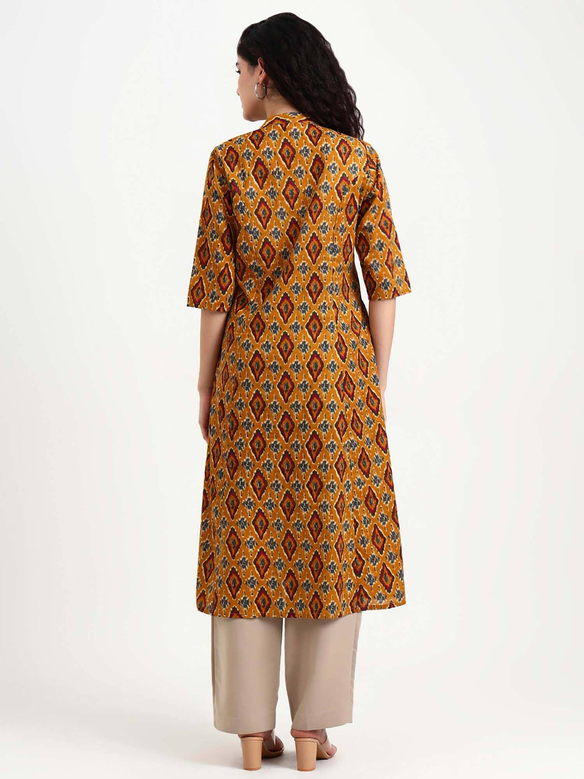 Mustard Mandarin Neck Three Fourth Sleeves Kurta | FY93 - view 2