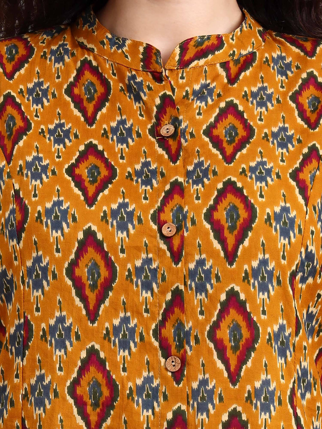 Mustard Mandarin Neck Three Fourth Sleeves Kurta | FY93 - view 4