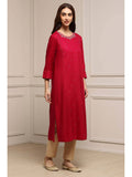 Red Round Neck Three Fourth Sleeves Kurta | FY93 - view 1