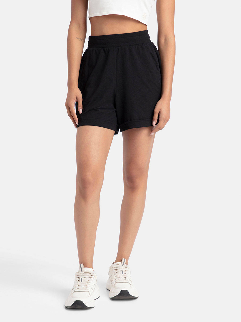 A157 Women Super Combed Cotton Rich Straight Fit Shorts - Black - view 1