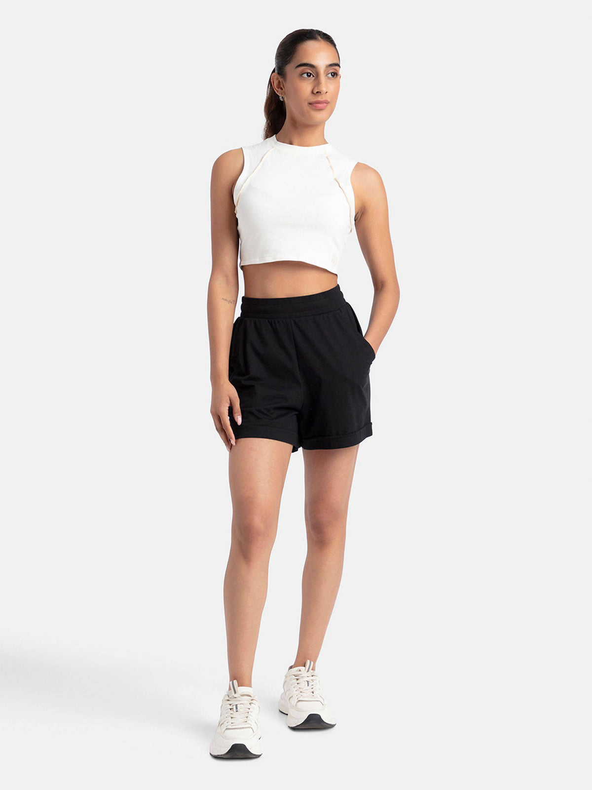 A157 Women Super Combed Cotton Rich Straight Fit Shorts - Black - view 4